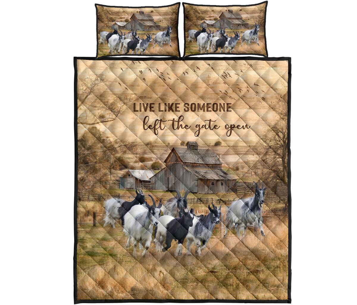 Quilt Bed Set - Goats - Live Like Someone 47 - Love Quilt Bedding Set