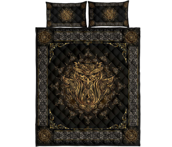 Owl Gold Quilt Bed Set - Love Quilt Bedding Set