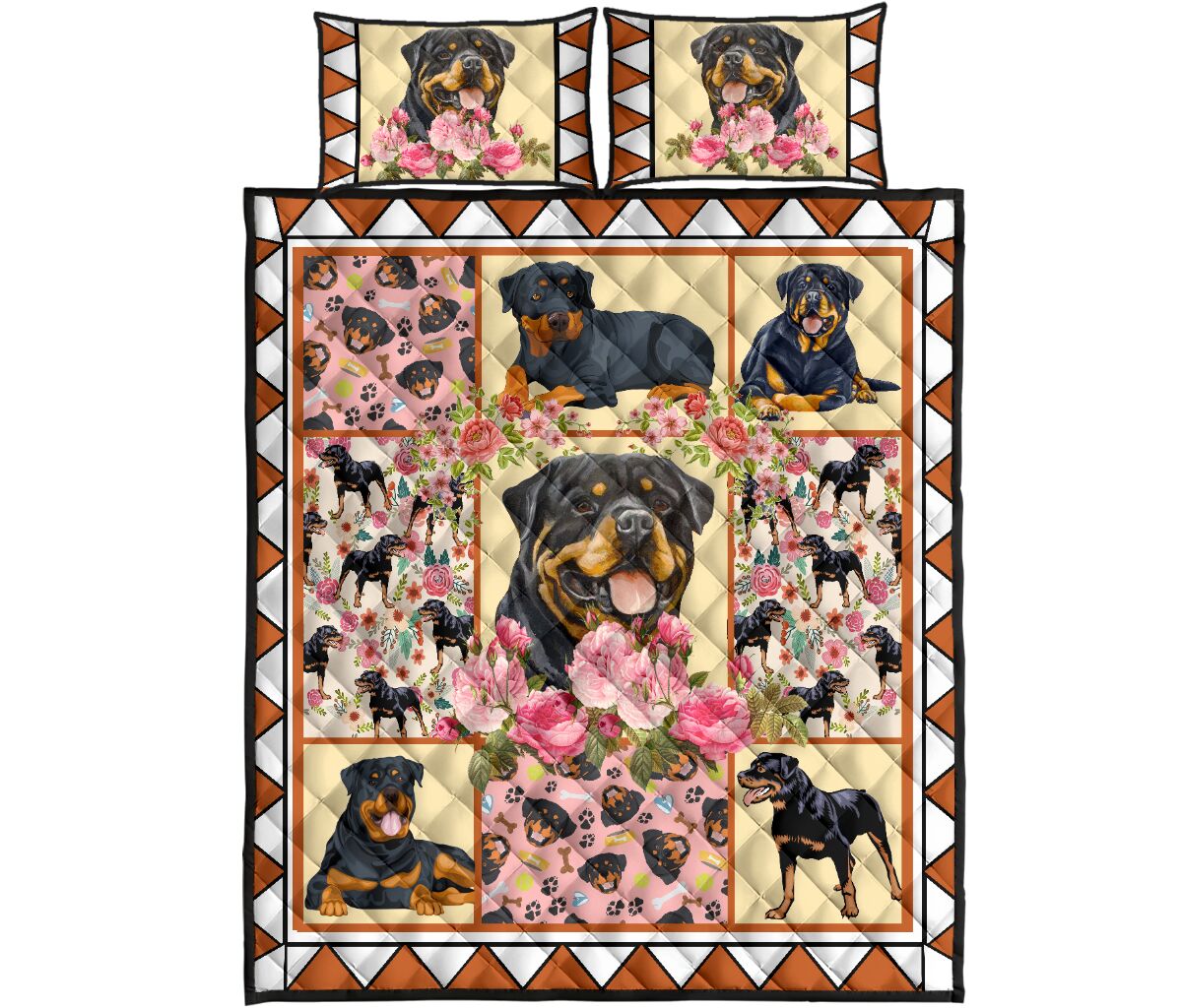 Rottweiler Flower - Bed Set - Love Quilt Bedding Set