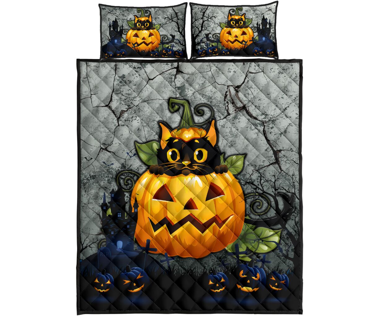 Cat Halloween Style Quilt Bed Set - Love Quilt Bedding Set