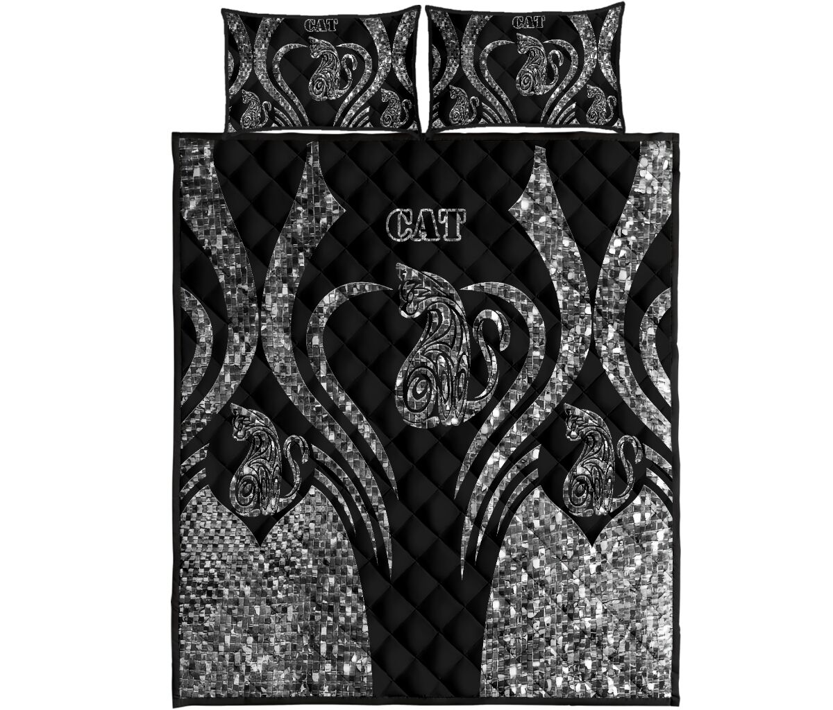 Cat Heart Line Style Quilt Bed Set - Love Quilt Bedding Set