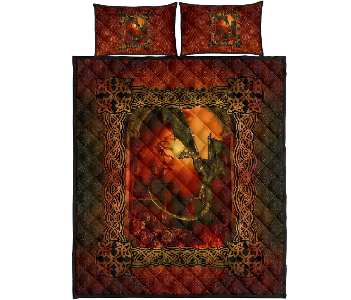 Dragon Red Skin Mandala Style Quilt Bed Set - Love Quilt Bedding Set
