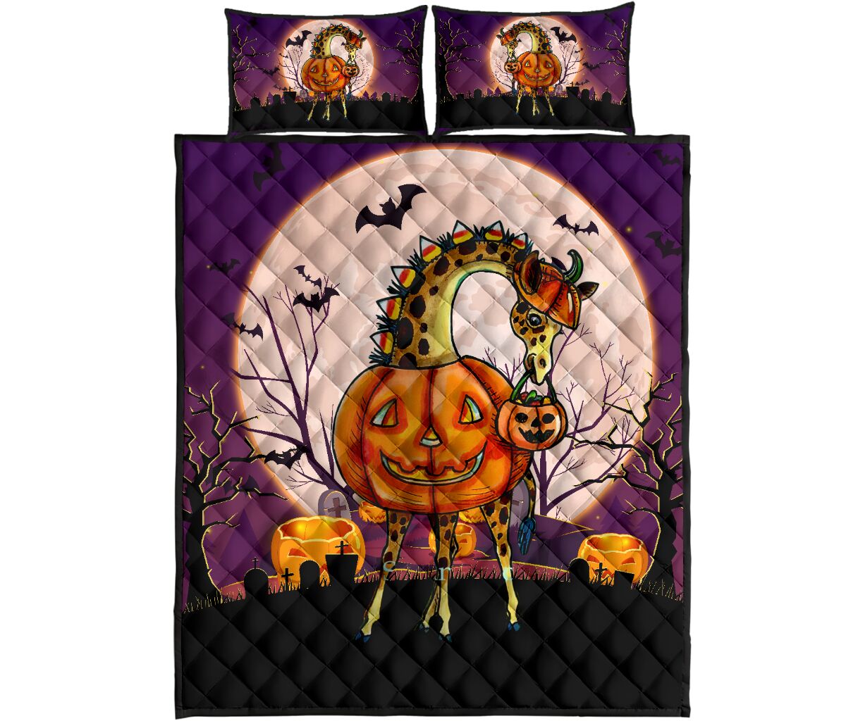 Griaffe Halloween Art Style Quilt Bed Set - Love Quilt Bedding Set