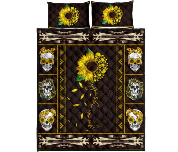 Quilt Bed Set - Sunflower Skull - You Are My Sunshine 3 - Love Quilt Bedding Set