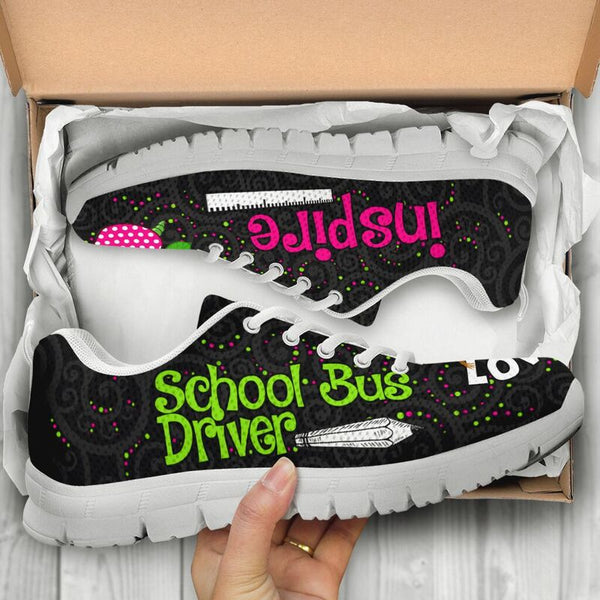 School Bus Driver Love Inspire Black Sneakers, Runni- Love Sneakers