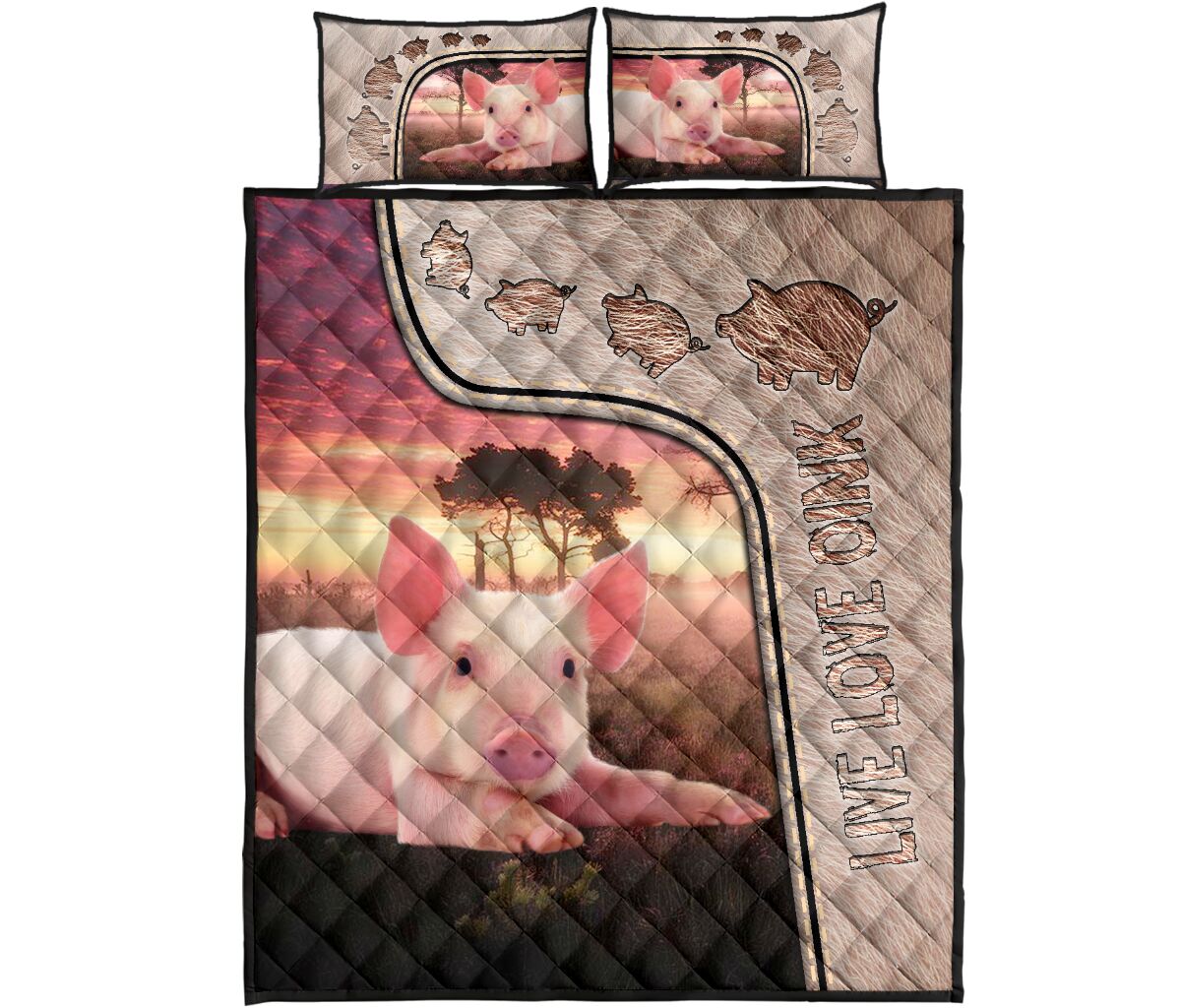 Live Love Oink - Bed Set- Love Quilt Bedding Set