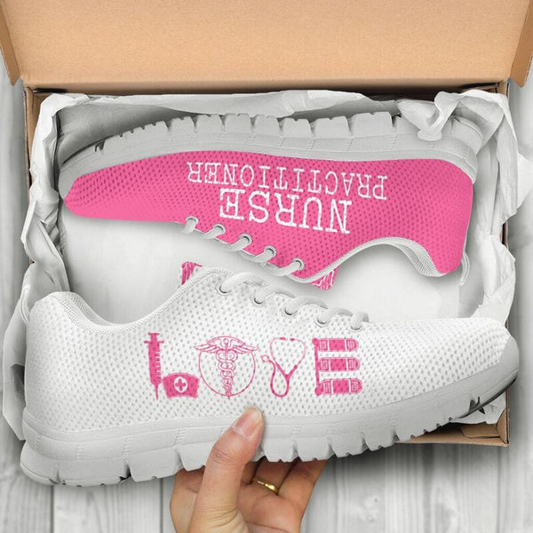 Nurse Practitioner- Love Pink White Sneakers, Running Shoes, Shoes For Women, Shoes For Men- Love Sneakers