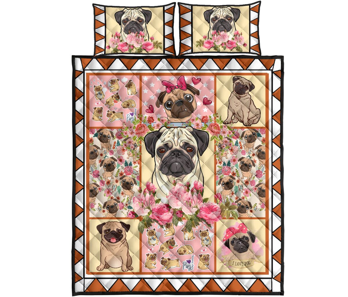 Pug Flower - Bed Set - Love Quilt Bedding Set