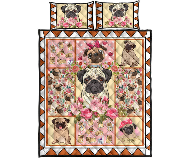 Pug Flower - Bed Set - Love Quilt Bedding Set