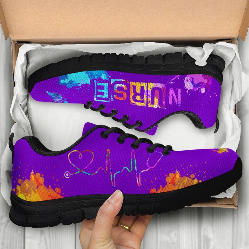 Nurse Heartbeat Art- Purple Sneakers, Running Shoes, Shoes For Women, Shoes For Men, Custom - Love Sneakers