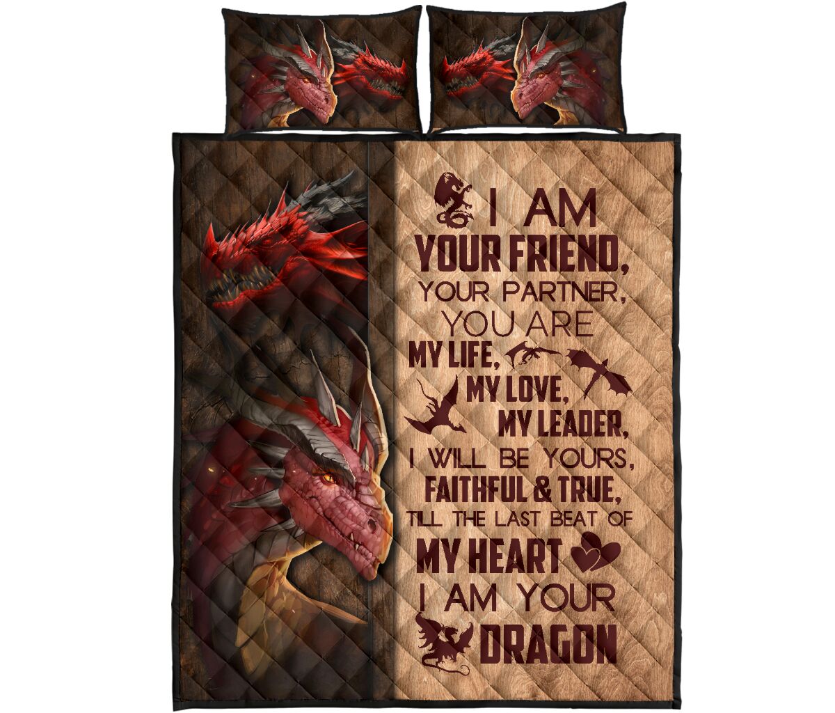 Dragon Quote Style Quilt Bed Set - Love Quilt Bedding Set