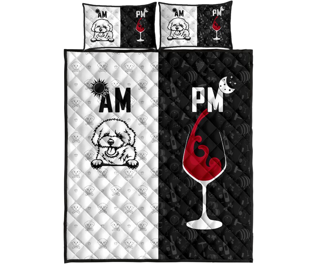 Bichon Frise Dog Black And White Style Quilt Bed Set - Love Quilt Bedding Set