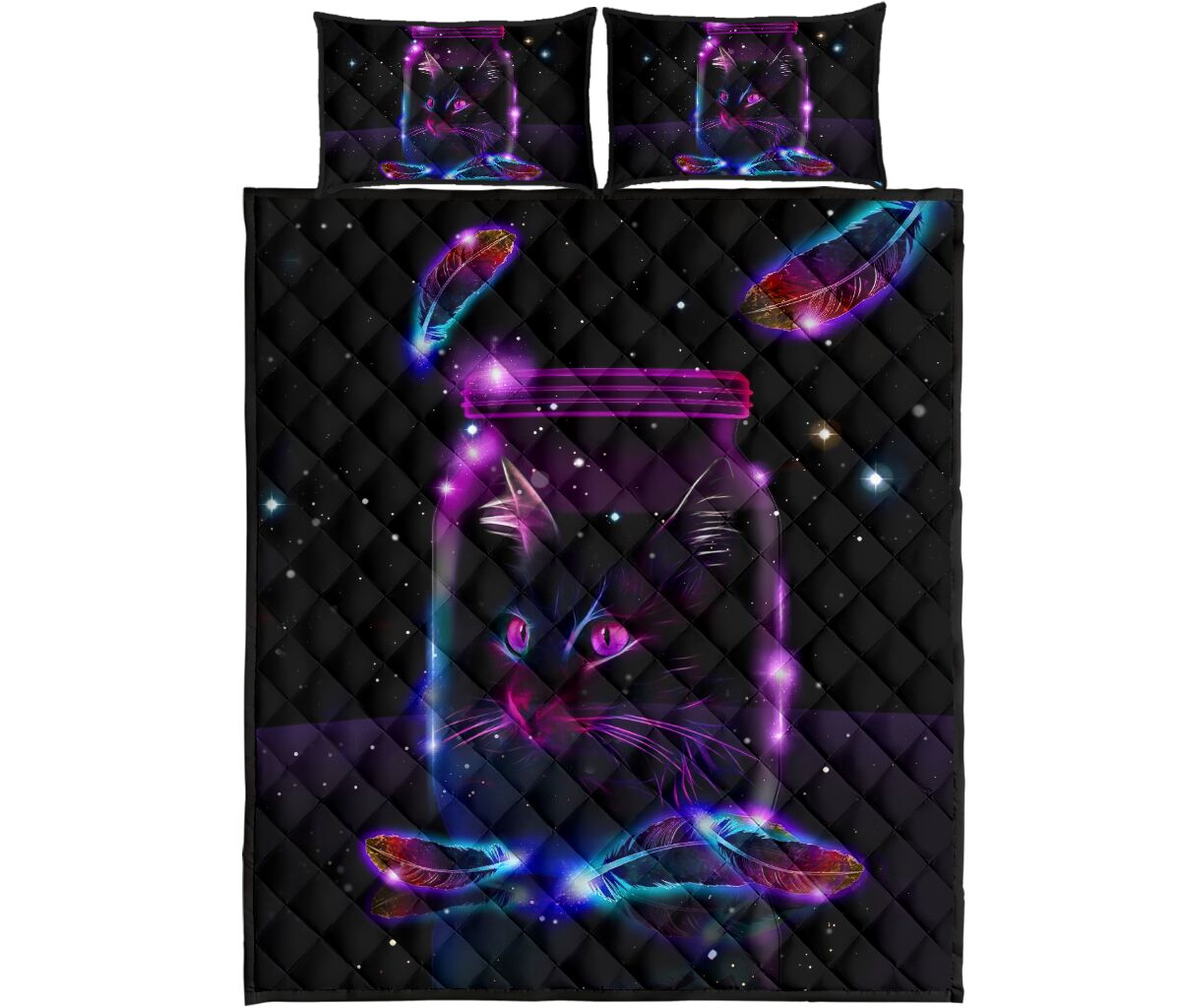 Cat Neon Quilt Bed Set- Love Quilt Bedding Set
