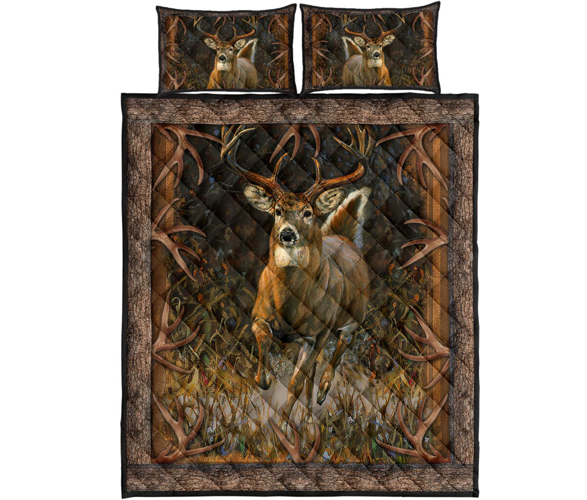 Deer Pine Tree Quilt Bed Set 9- Love Quilt Bedding Set