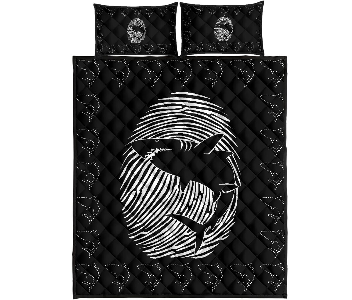 Shark Fingerprint Style Quilt Bed Set - Love Quilt Bedding Set