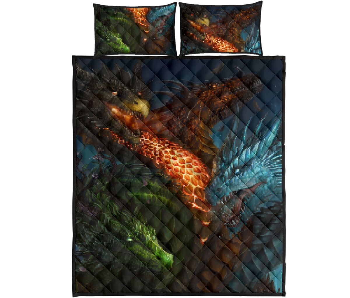 Dragon Green Ice Black Fire Style Quilt Bed Set - Love Quilt Bedding Set