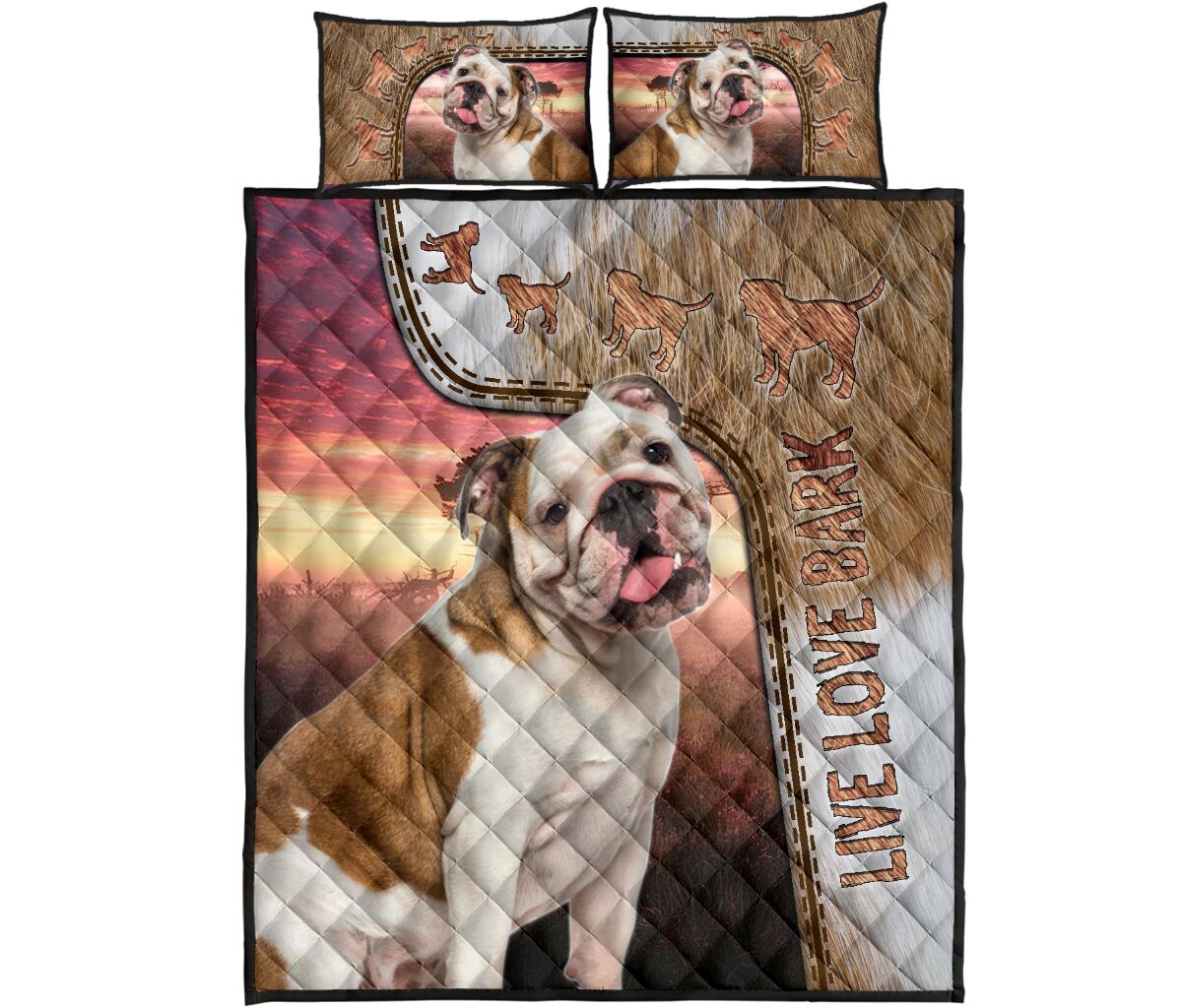 Live Love Bark Bulldog - Bed Set - Love Quilt Bedding Set