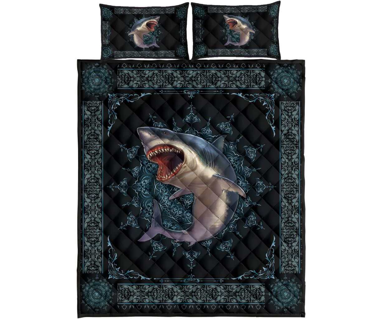 Shark Sea Animal Mandala Style Quilt Bed Set- Love Quilt Bedding Set