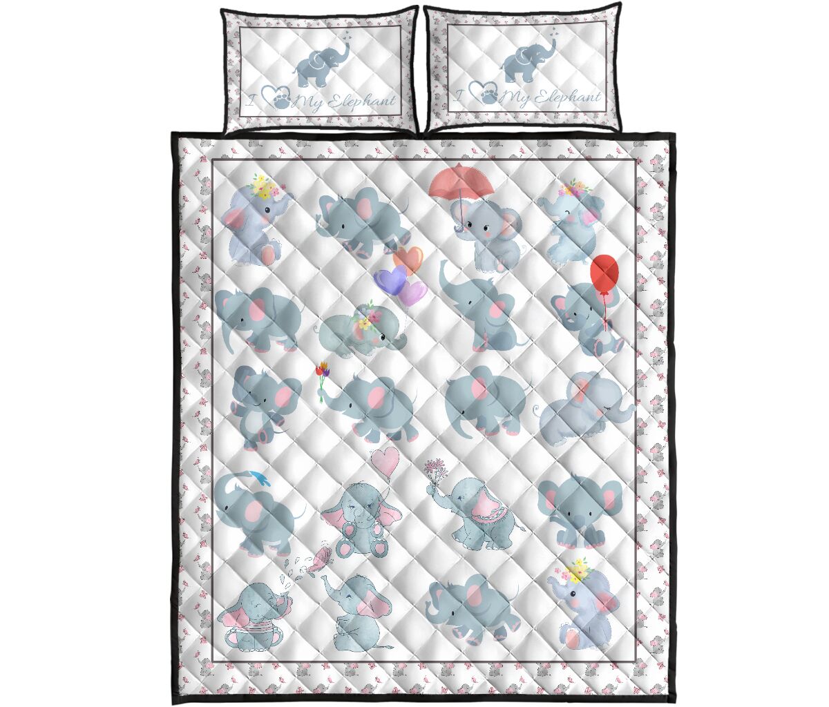 Elephant Pattern Style Quilt Bed Set 6- Love Quilt Bedding Set