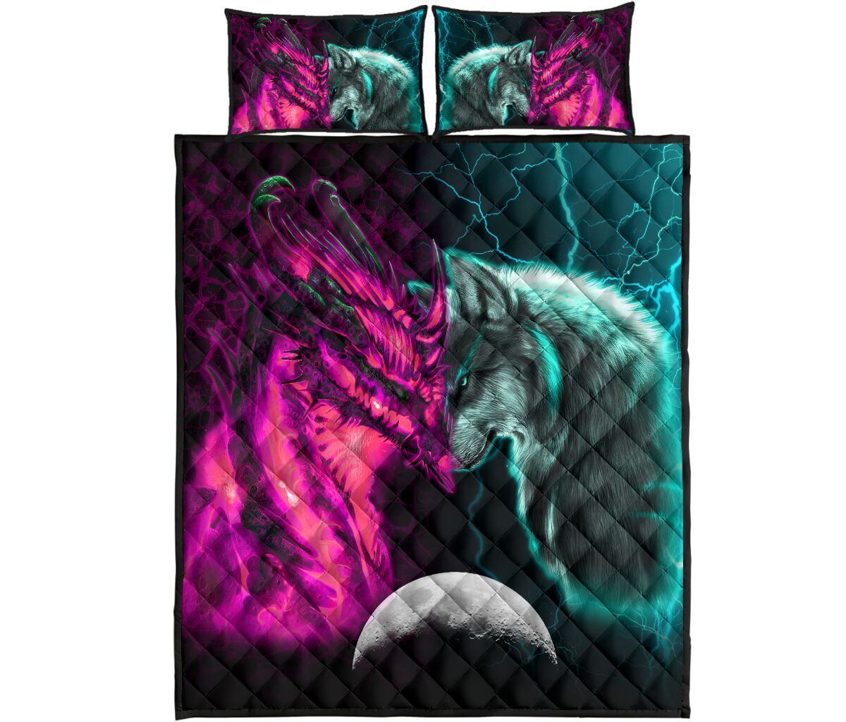 Dragon Wolf Quilt Bed Set - Love Quilt Bedding Set