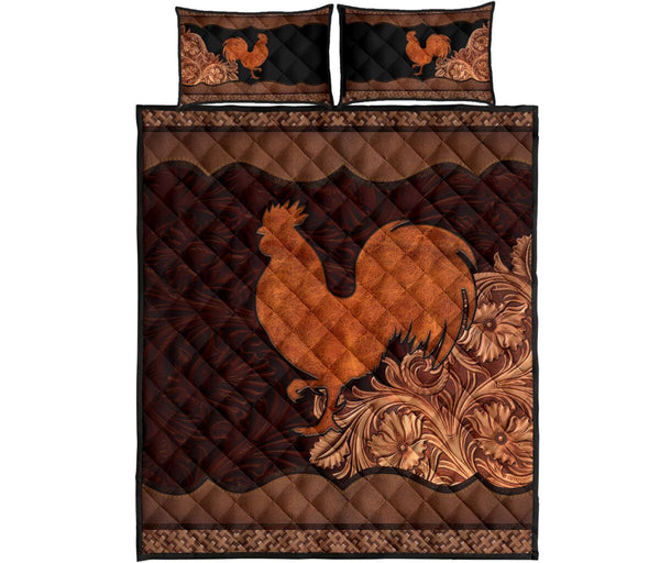 Chicken Farm Carving Leather Skin Style Quilt Bed Set - Love Quilt Bedding Set