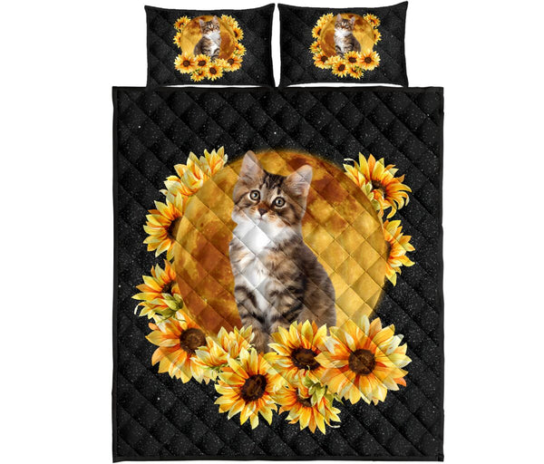 Cat Moon Sunflower Quilt Bed Set - Love Quilt Bedding Set