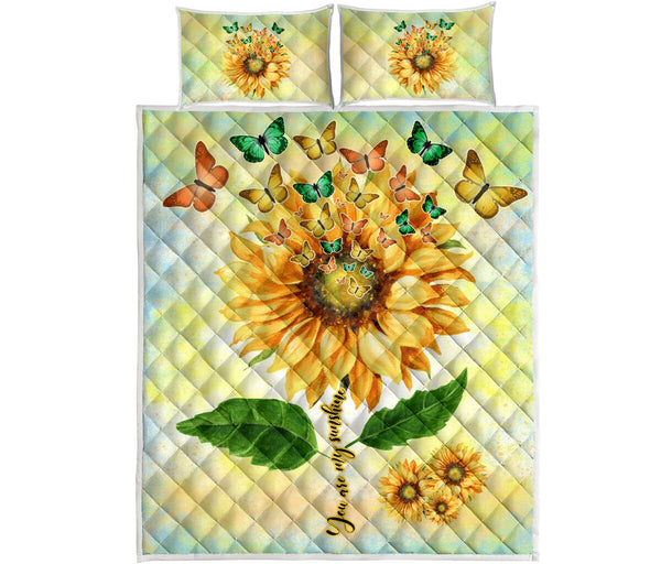 Beautiful Sunflower With Butterfly - Quilt Bed Set - Love Quilt Bedding Set