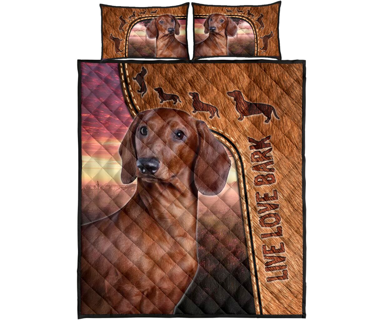 Live Love Bark Dachshund - Bed Set - Love Quilt Bedding Set