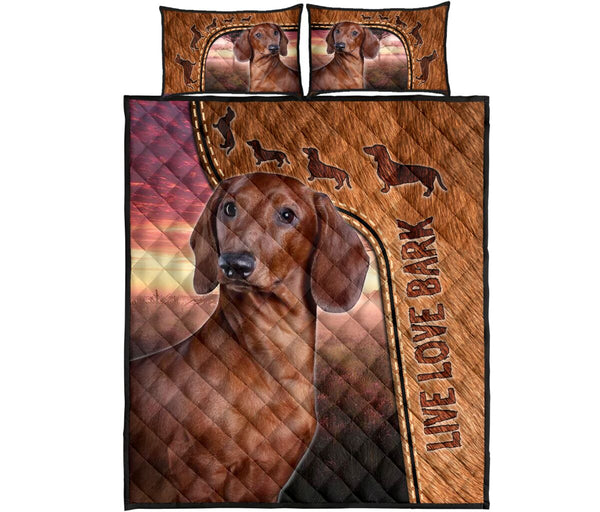 Live Love Bark Dachshund - Bed Set - Love Quilt Bedding Set