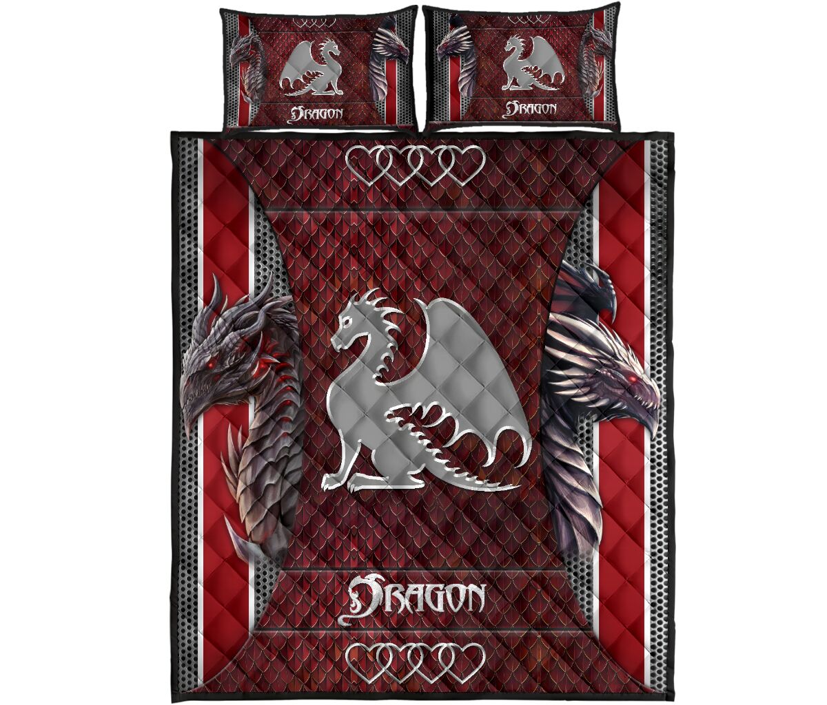 Love Dragon Red Skin Metal Style Quilt Bed Set - Love Quilt Bedding Set