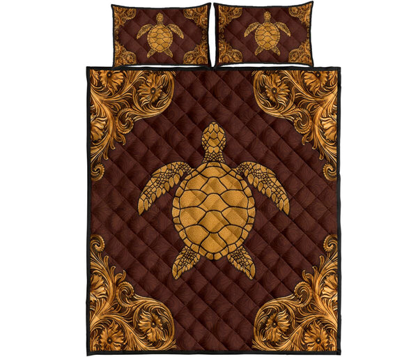 Turtle Leather Carving Style Quilt Bed Set - Love Quilt Bedding Set