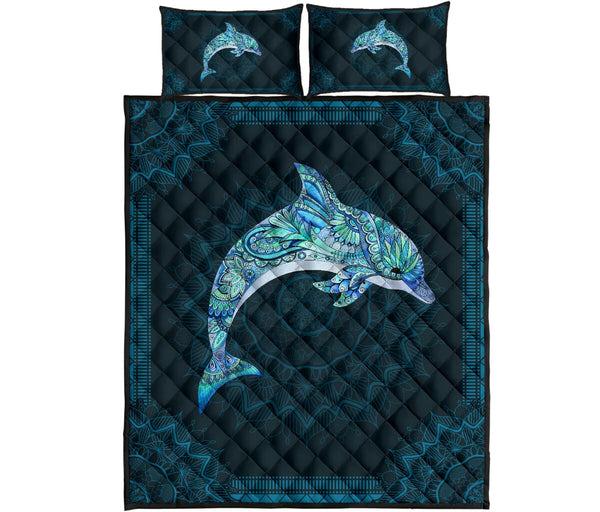 Dolphin Mandala Blue Quilt Bet Set - Love Quilt Bedding Set