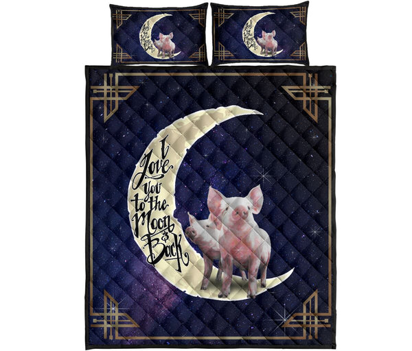 Pig Farm I Love You To The Moon And Back Quilt Bed Set - Love Quilt Bedding Set