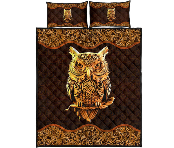 Owl Wood Carving Quilt Bed Set - Love Quilt Bedding Set