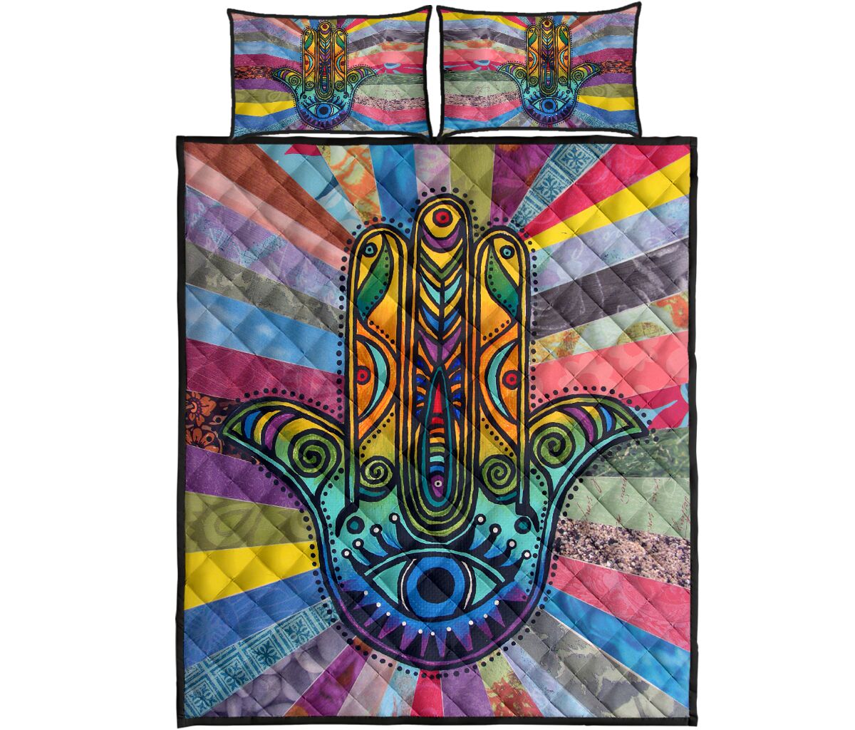 Hippie Hamsa Lover Quilt Bed Set - Love Quilt Bedding Set