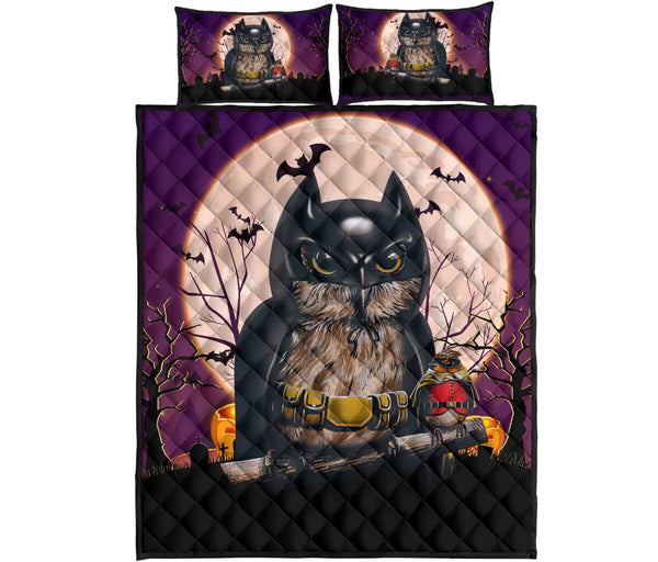 Owl Halloween Art Style Quilt Bed Set- Love Quilt Bedding Set