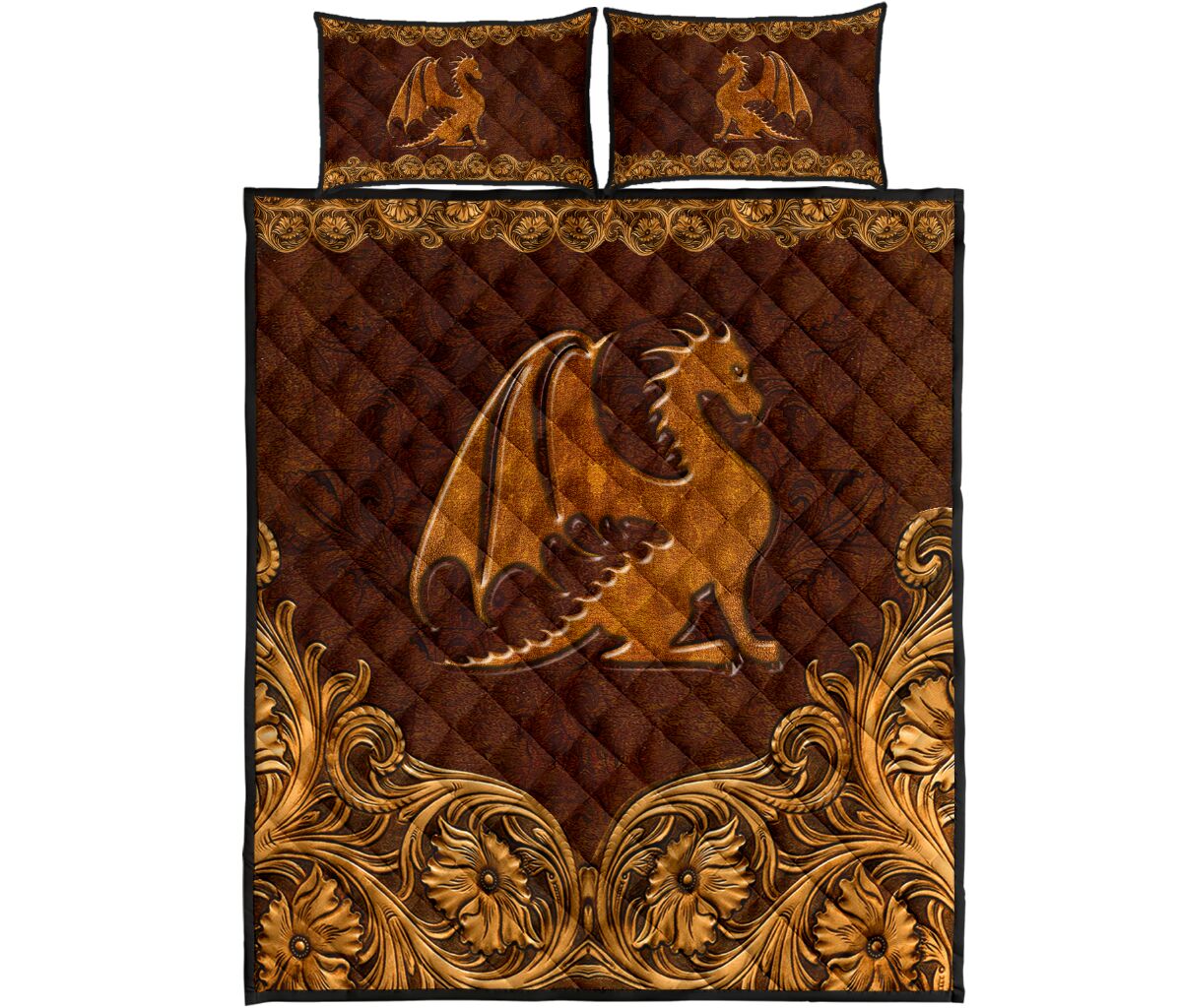 Dragon Leather Carving Style Quilt Bed Set 8- Love Quilt Bedding Set