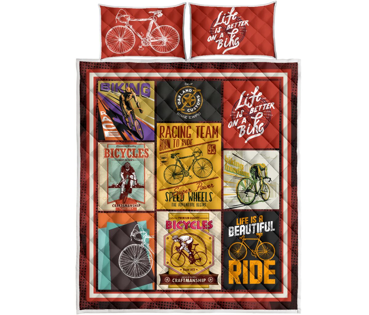 Cycling Vintage - Bed Set - Love Quilt Bedding Set