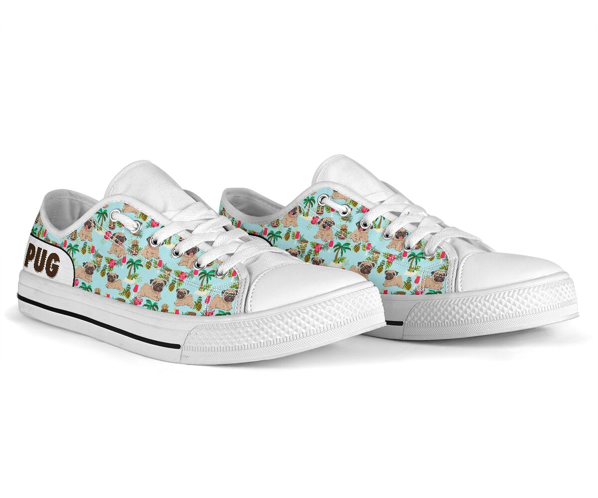 Pug Flower Pattern - Low Top Shoe - Love Love Top Shoes