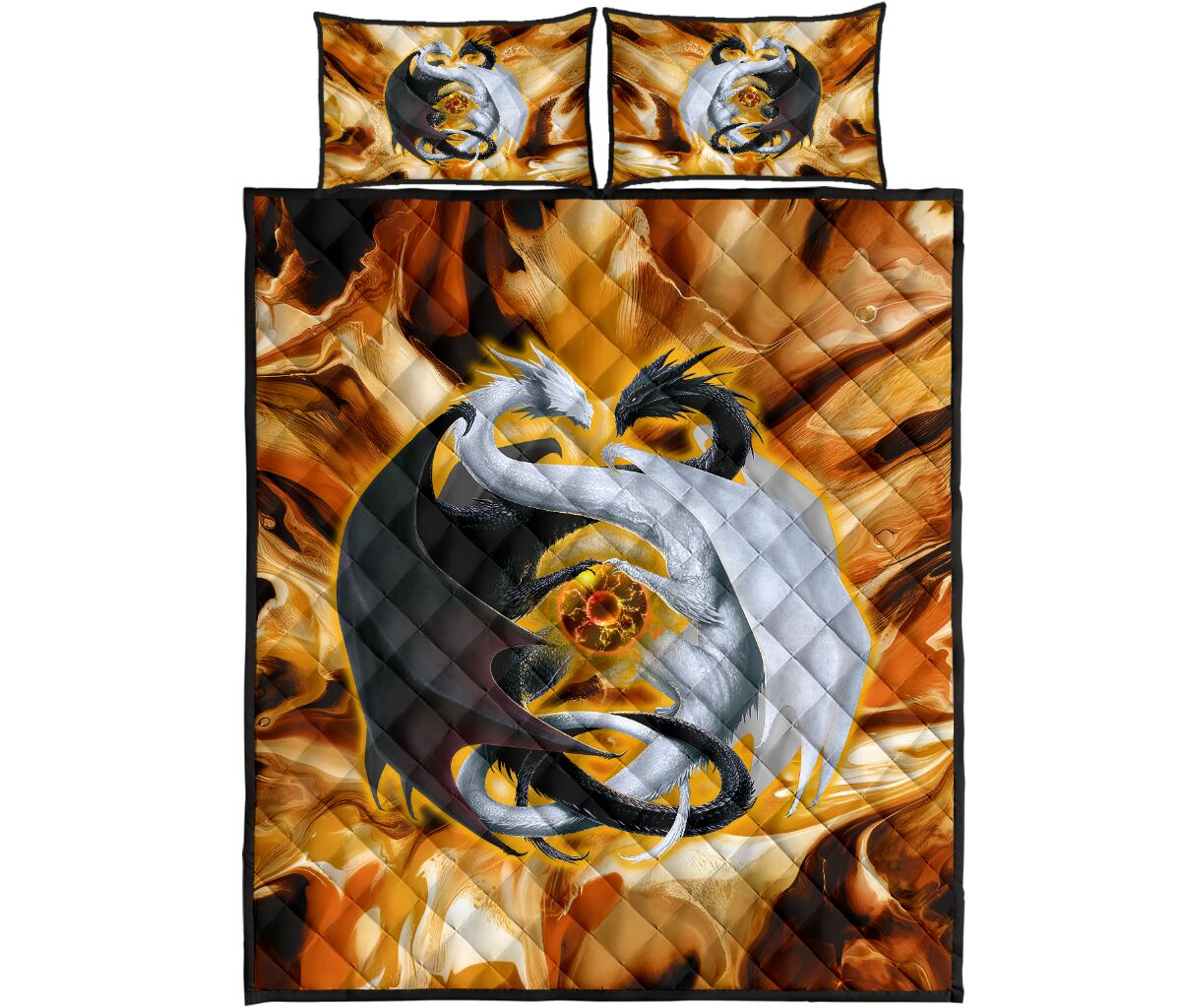 Dragon Art Style Quilt Bed Set - Love Quilt Bedding Set