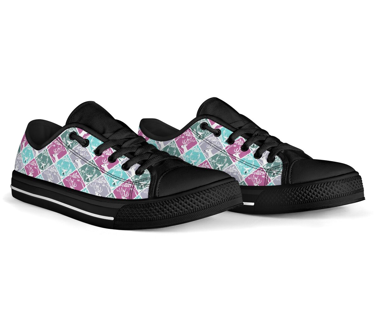 Deer Daily Pattern Black Low Top Shoes