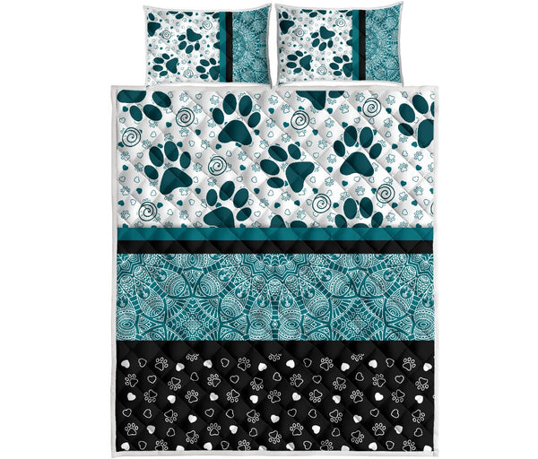 Dog Paw Darkturquoise - Bed Set - Love Quilt Bedding Set