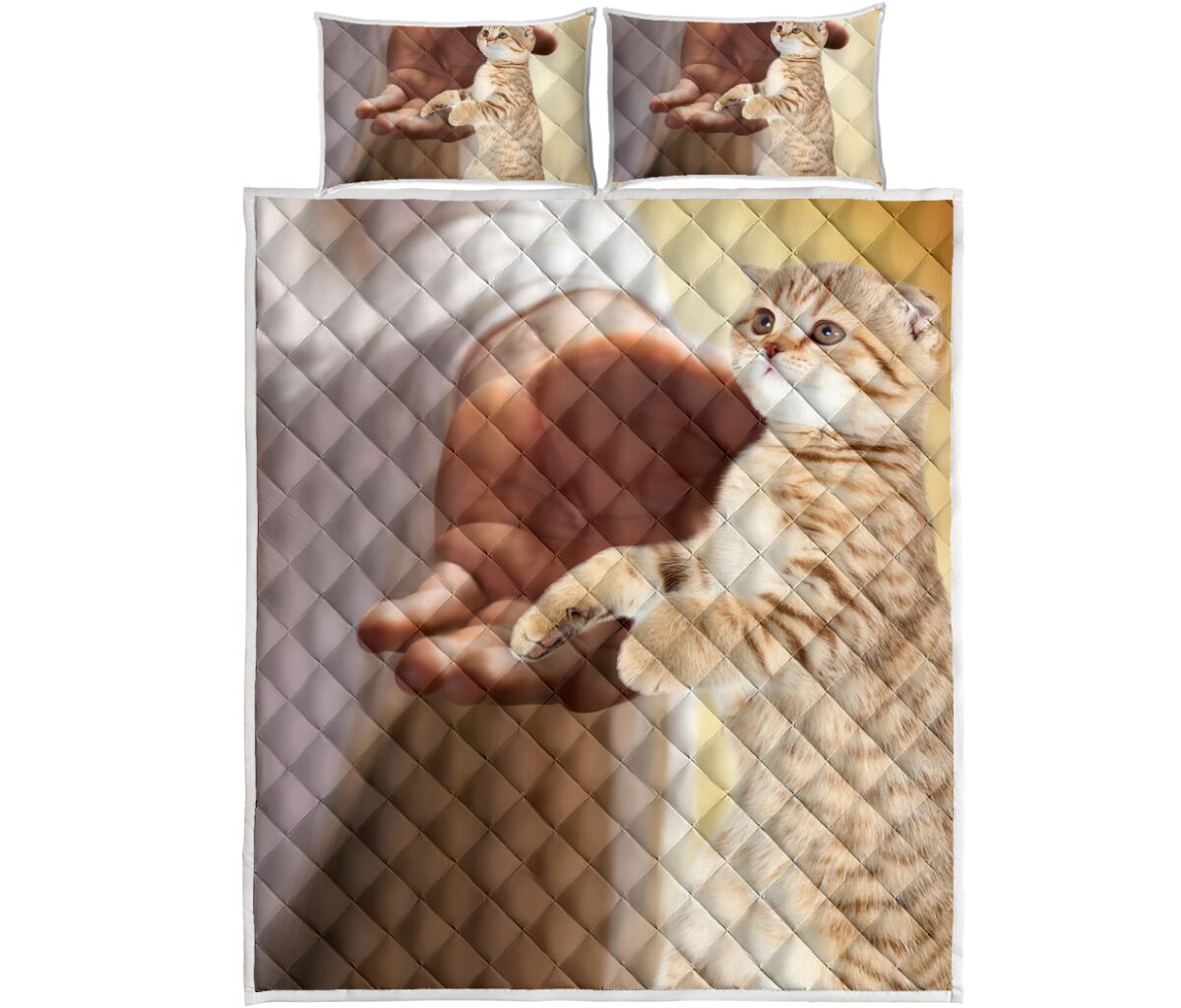 Cat Hand Jesus Quilt Bed Set - Love Quilt Bedding Set