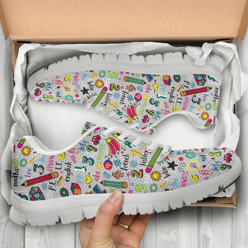 Teacher Pattern Btschool Sneakers, Runni- Love Sneakers