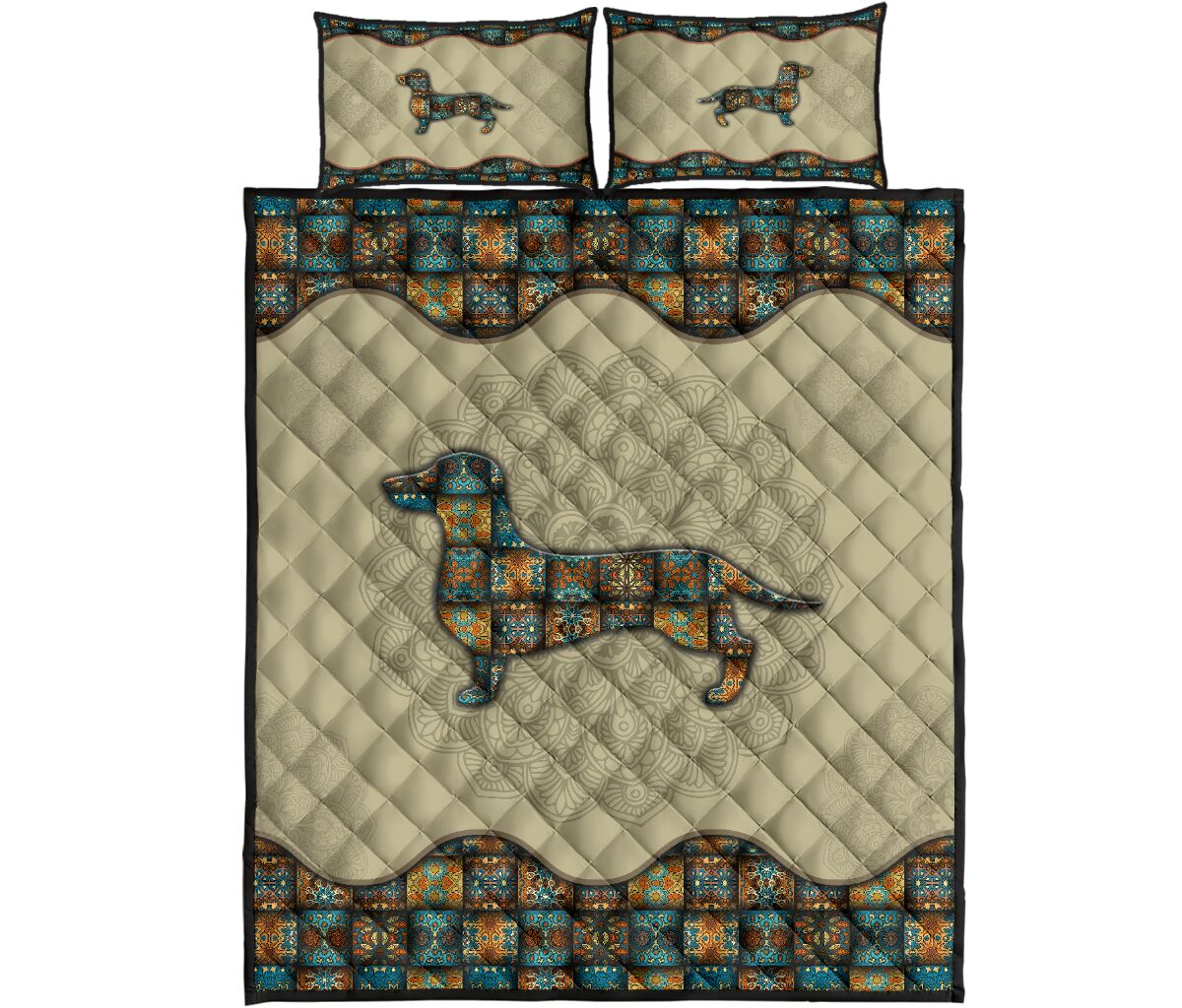 Quilt Bed Set - Mandala - Dachshund 47 - Love Quilt Bedding Set