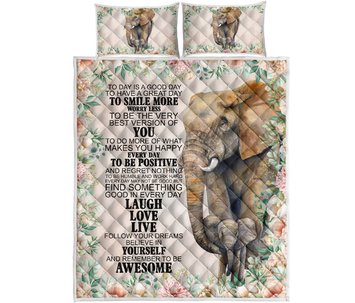 Elephant Laugh Love Live Funny Flower Art Quilt Bed Set- Love Quilt Bedding Set