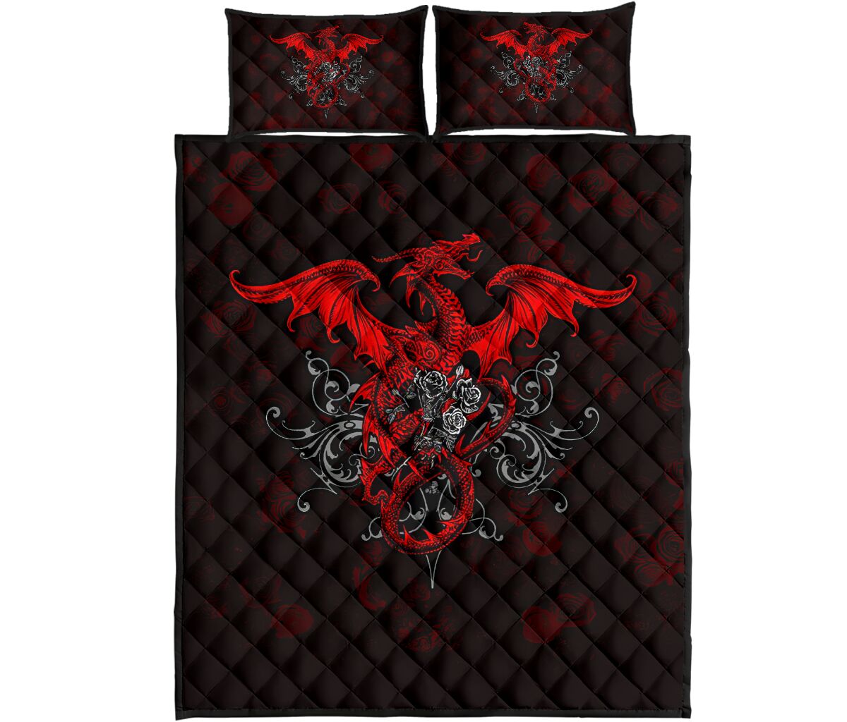 Dragon Rose Art Style Quilt Bed Set - Love Quilt Bedding Set