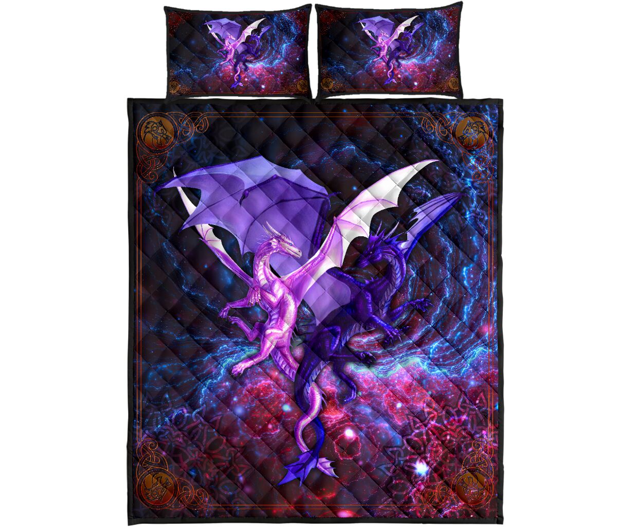 Dragon Couple Mandala Style Quilt Bed Set - Love Quilt Bedding Set