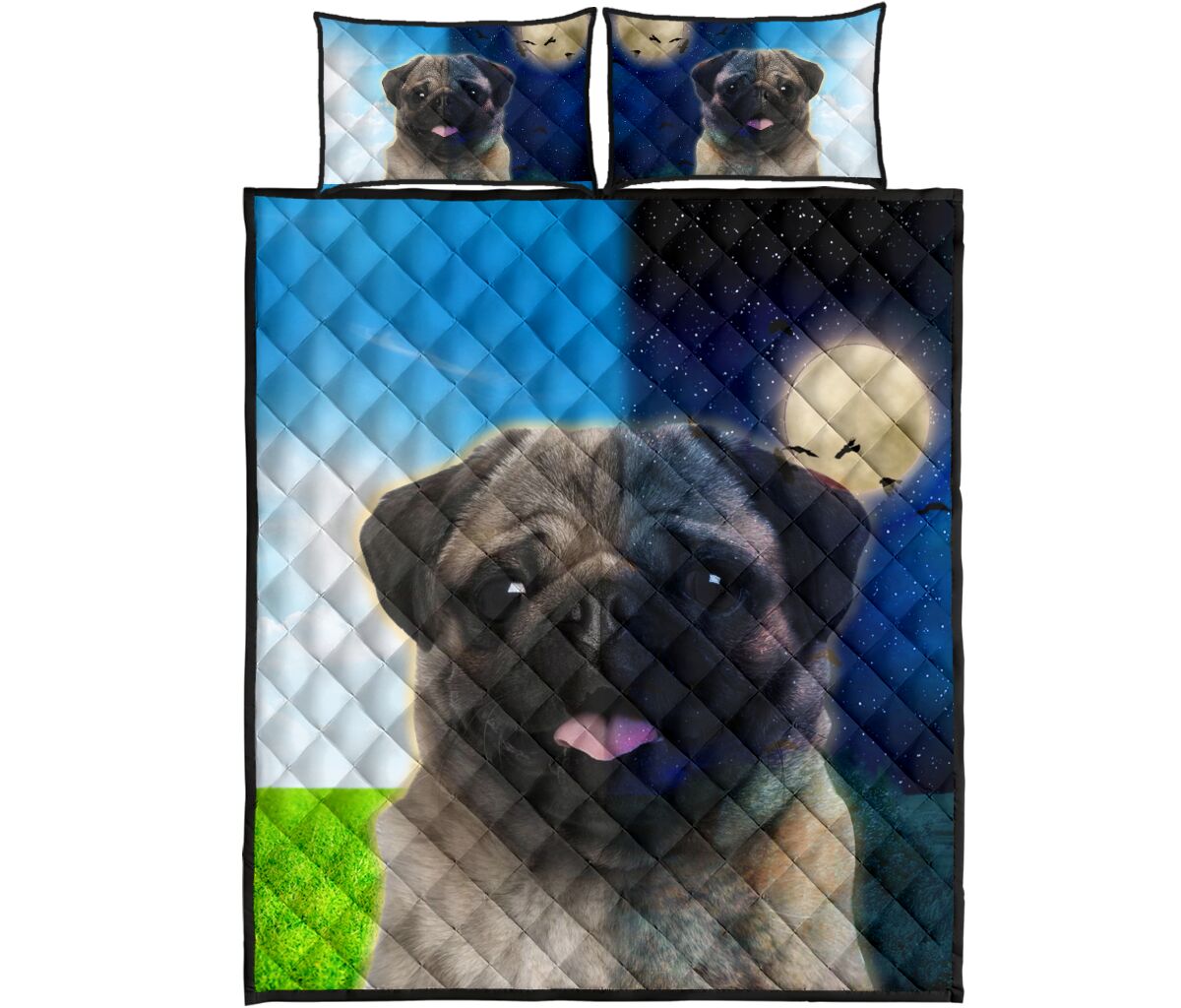 Pug Day And Night - Bed Set - Love Quilt Bedding Set