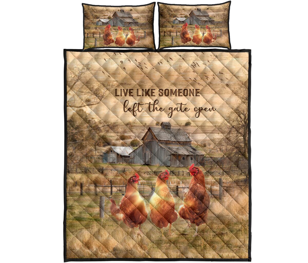 Quilt Bed Set - Chickens - Live Like Someone 3 - Love Quilt Bedding Set